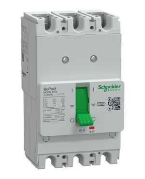 G12E3A63 | Circuit breaker, GoPact MCCB 125, 3 poles, 15kA at 415VAC, 63A rating, TMD trip unit, fixed thermal protection