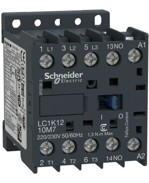 LC1K1210B7 | Contactor, TeSys K, 3P, AC-3, lt or eq to 440V 12 A, 1 NO aux., 24VAC coil