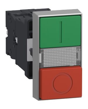 XA2EW7L3741B5 | Illuminated double-headed push-button, Easy Harmony XA2, plastic, 22mm, 1 green flush I + 1 light + 1 red flush O, 24V AC/DC, 1NO + 1NC