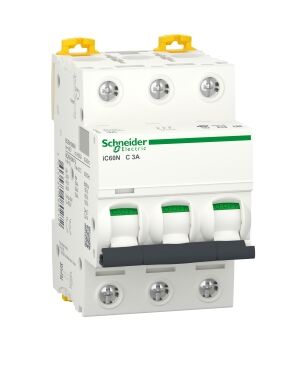A9F74303 | Miniature circuit breaker (MCB), Acti9 iC60N, 3P, 3A, C curve, 6000A (IEC/EN 60898-1), 50kA (IEC/EN 60947-2)