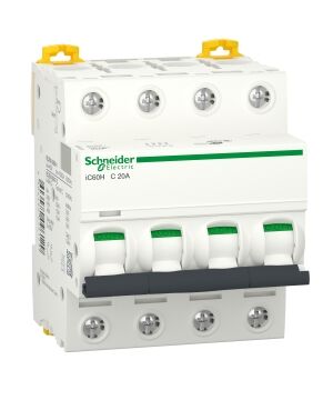 A9F87420 | Miniature circuit-breaker, Acti9 iC60H, 4P, 20 A, C curve, 10000 A (IEC 60898-1), 15 kA (IEC 60947-2)