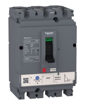 LV525302 | circuit breaker EasyPact CVS250B, 25 kA at 415 VAC, 200 A rating thermal magnetic TM-D trip unit, 3P 3d