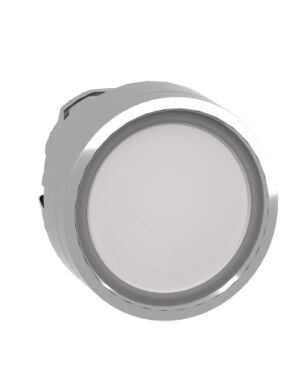 ZB4BA18 | Illuminated push button head, metal, flush, white, Ø22, spring return, integral LED, for insertion legend, unmarked