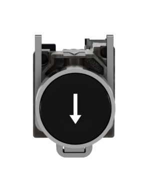 XB4BA3351 | Push button, metal, flush, black, Ø22, spring return, marked DOWN ARROW, 1 NO