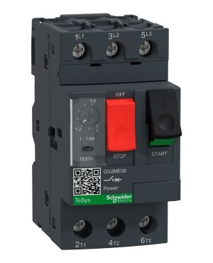 Schneider GV2ME06 | Motor circuit breaker, TeSys GV2, 3P, 1-1.6 A, thermal magnetic, screw clamp terminals
