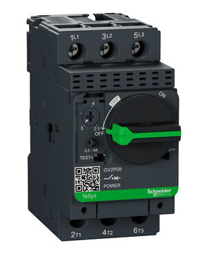 Schneider GV2P08 | Motor circuit breaker, TeSys GV2, 3P, 2.5-4 A, thermal magnetic, screw clamp terminals