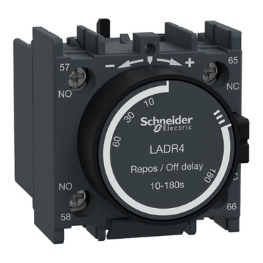 Schneider LADR4 | Time delay auxiliary contact block, TeSys D, 1NO + 1NC, off delay 10-180 s, front mounting, screw terminals 5 333333.jpg