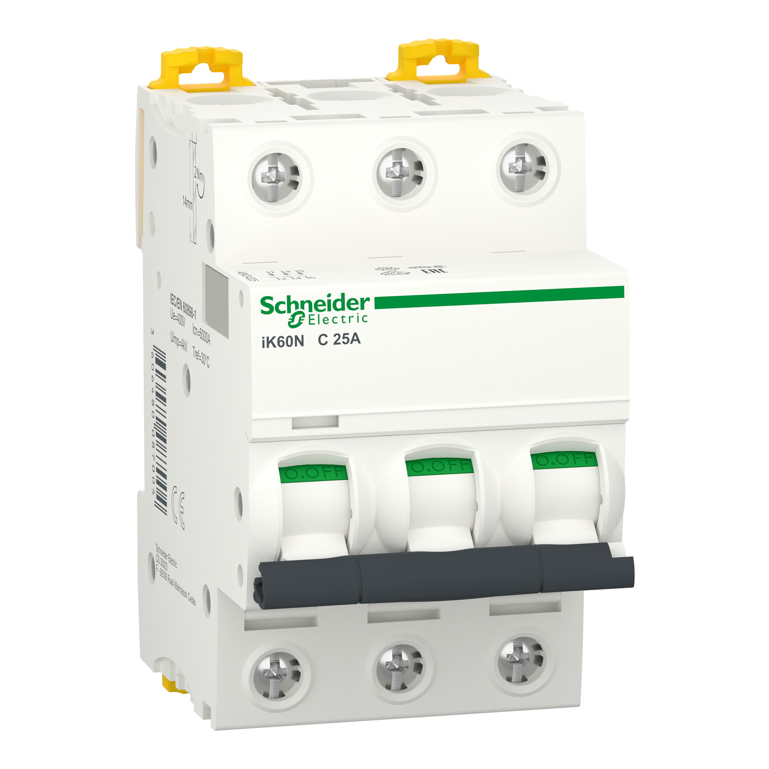 Schneider A9K24325 | Miniature circuit-breaker, Acti9 iK60N, 3P, 25 A, C curve, 6000 A (IEC 60898-1) 6 A9K24325_Image_1500.jpg