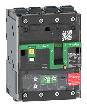 Schneider C12H44V160L | circuit breaker ComPacT NSXm H (70 kA at 415 VAC), 4P 4d, 160 A rating Micrologic 4.1 trip unit, EverLink connectors
