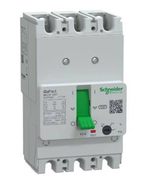 Schneider G12T3A63 | Circuit breaker, GoPact MCCB 125, 3 poles, 10kA at 415VAC, 63A rating, TMD trip unit, adjustable thermal protection