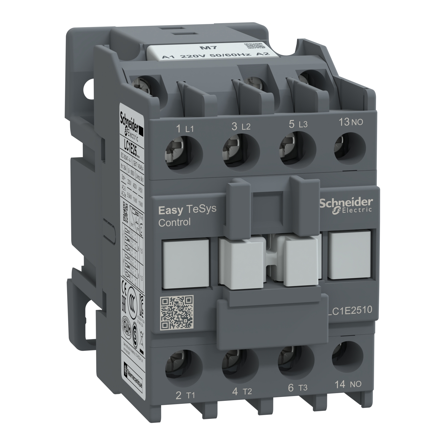 Schneider LC1E2510M7 | Contactor,Easy TeSys Control,LC1E,3P(3NO),AC-3,<=440V,25A,220V AC coil,50/60Hz,1NO auxiliary contact 5 LC1E2510M7_Image_1500.jpg
