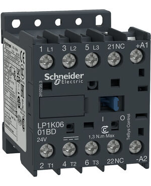 Schneider LP1K1201BD | TeSys K contactor – 3P – AC-3 <= 440 V 12 A – 1 NC aux. – 24 V DC coil