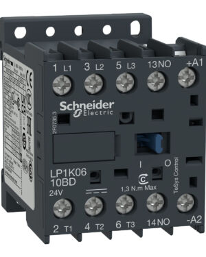 Schneider LP1K0610BD | TeSys K contactor – 3P – AC-3 <= 440 V 6 A – 1 NO aux. – 24 V DC coil