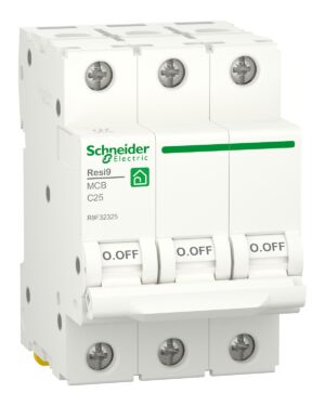 Schneider R9F32325 | Miniature circuit breaker (MCB), Resi9, 3P, 25A, C curve, 4500A (IEC/EN 60898-1)
