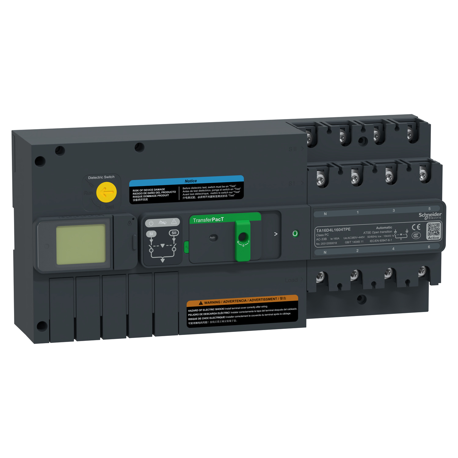 Schneider TA16D4L1604TPE | active automatic transfer switch, TransferPacT Active automatic, 160A, 4P, LCD, frame 160A 5 TA16D4L1604TPE_Image_1500-1.jpg
