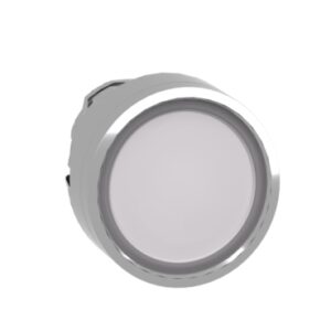 ZB4BA18 | Illuminated push button head, metal, flush, white, Ø22, spring return, integral LED, for insertion legend, unmarked
