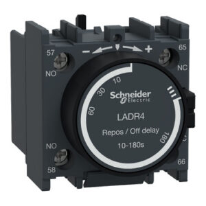 Schneider LADR4 | Time delay auxiliary contact block, TeSys D, 1NO + 1NC, off delay 10-180 s, front mounting, screw terminals