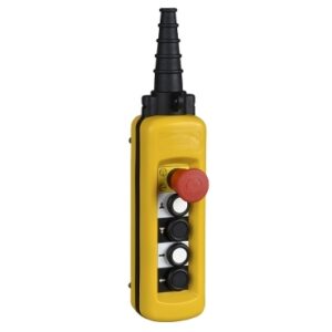 Schneider XACA4913 | Pendant control station, plastic, yellow, 4 push buttons, 1 emergency stop