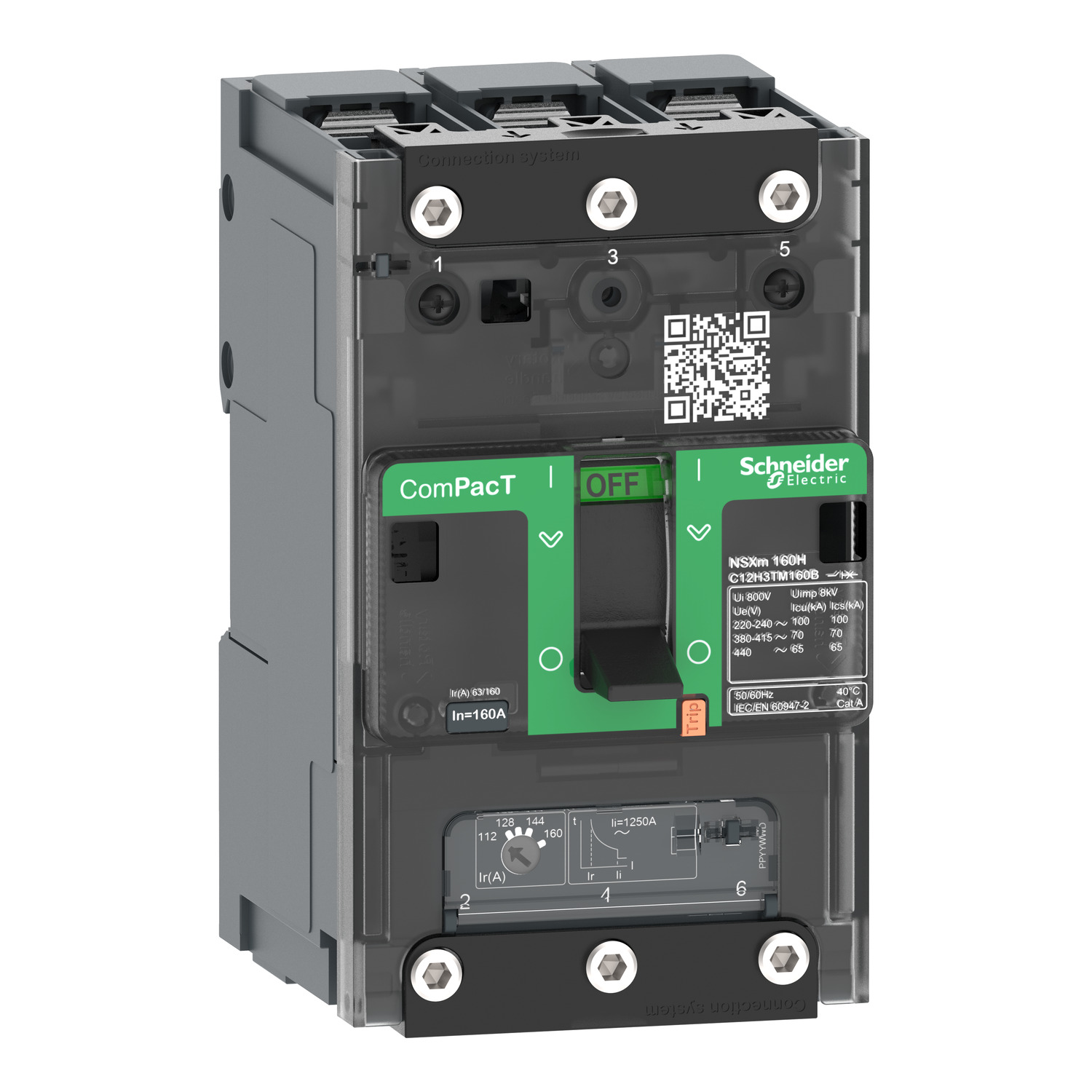 Schneider C12E3TM160B | Circuit breaker, ComPacT NSXm 160E, 16kA/415VAC, 3 poles, TMD trip unit 160A, lugs/busbars