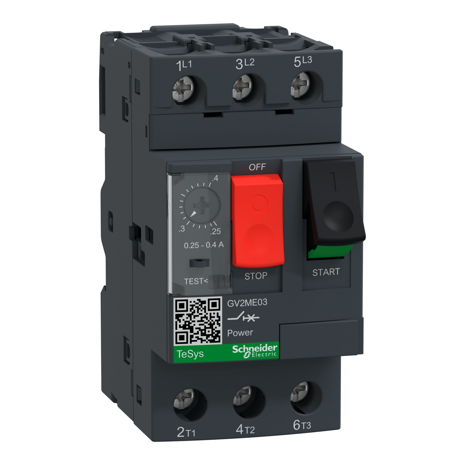 Schneider GV2ME03 | Motor circuit breaker, TeSys GV2, 3P, 0.25-0.4 A, thermal magnetic, screw clamp terminals