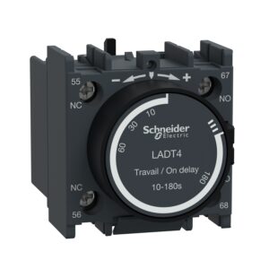 LADT4 | Time delay auxiliary contact block, TeSys D, 1NO + 1NC, on delay 10-180 s, front mounting, screw terminals