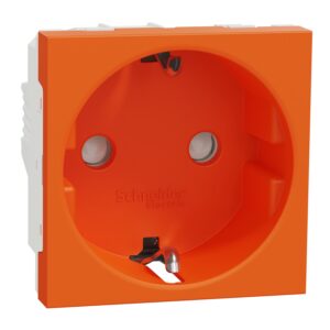 Schneider NU303761 | Socket-outlet, New Unica, 2P+E, 16A, Schuko, with shutter, antibacterial, orange