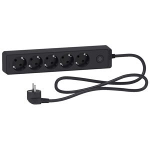Schneider ST9451B | Trailing lead, Unica extend, 5 Schuko, swicthable, 1.5m cable, anthracite