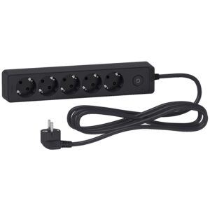 Schneider ST9453B | Trailing lead, Unica extend, 5 Schuko, swicthable, 3m cable, anthracite