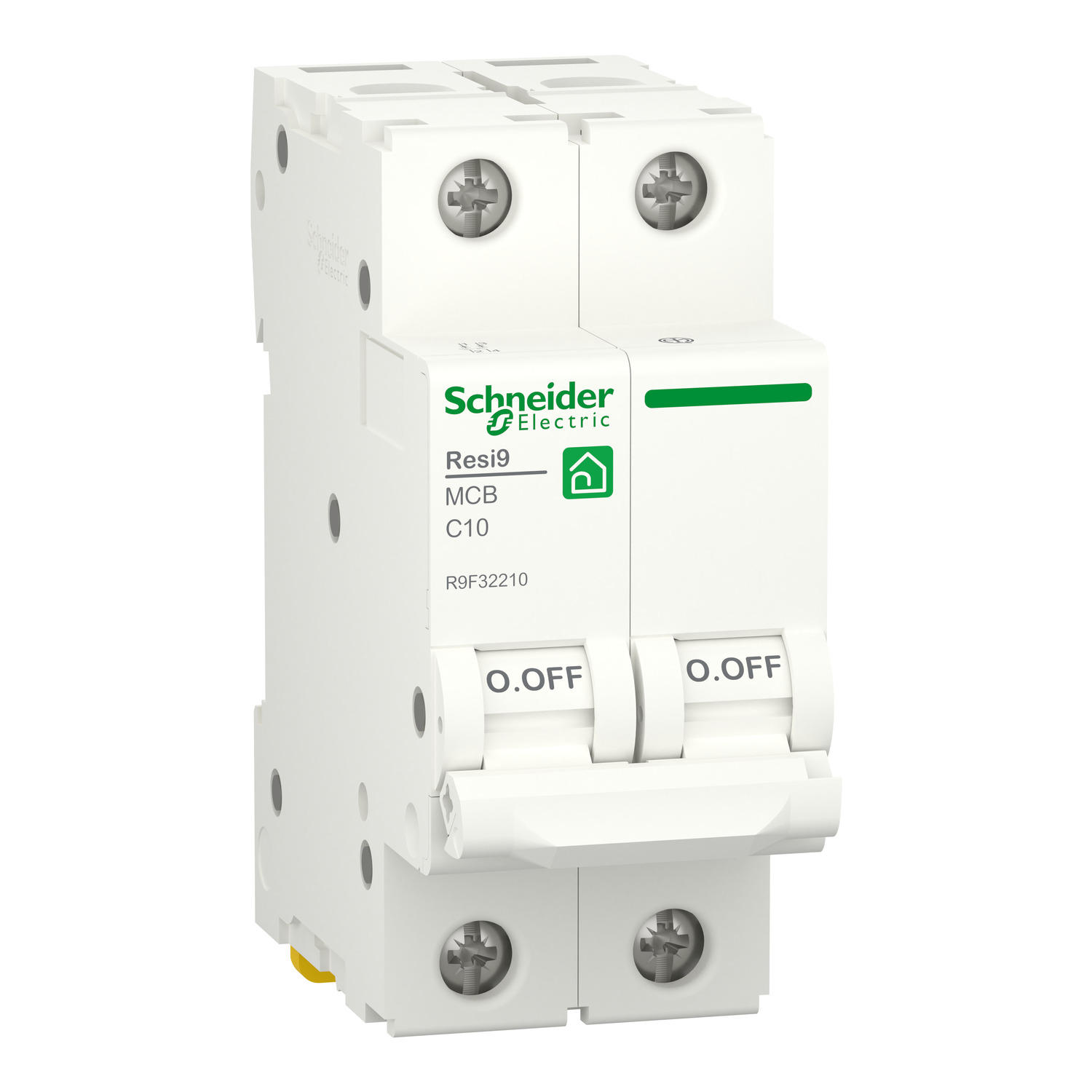 Schneider R9F32210 | Miniature circuit breaker (MCB), Resi9, 2P, 10A, C curve, 4500A (IEC/EN 60898-1)