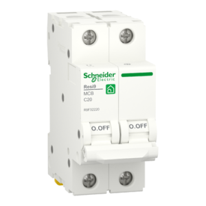 Schneider R9F32220 | Miniature circuit breaker (MCB), Resi9, 2P, 20A, C curve, 4500A (IEC/EN 60898-1)