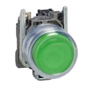 XB4BP31 | Push button, metal, projecting, green, Ø22, spring return, booted, unmarked, 1 NO