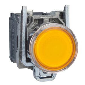 XB4BW3565 | Illuminated push button, metal, flush, orange, Ø22, spring return, <= 250 V, 1 NO + 1 NC
