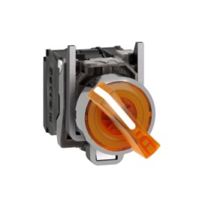 XB4BK125M5 | Illuminated selector switch, metal, orange, Ø22, 2 positions, stay put, 230...240 V AC, 1 NO + 1 NC
