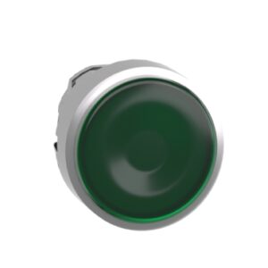 ZB4BW333 | Illuminated push button head, metal, flush, green, Ø22, spring return, plain lens integral LED